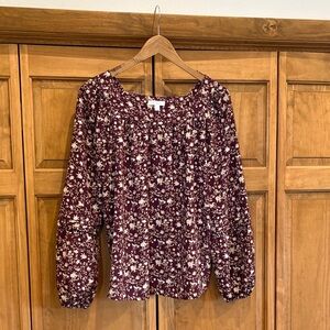 LC Lauren Conrad Burgundy Floral Blouse